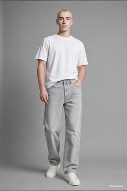 %100 PAMUK BAGGY FIT YÜKSEK BEL AÇIK GRI JEAN PANTOLON