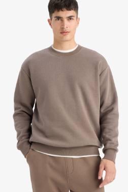 RELAX FİT BİSİKLET YAKA KALIN İÇİ YUMUŞAK TÜYLÜ BASİC DÜZ SWEATSHİRT