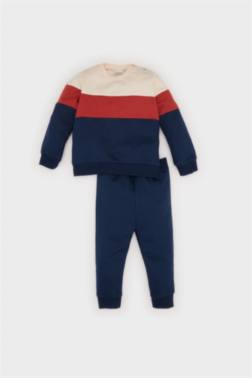 BABY BOY COLOR BLOCK SOFT FURRY INSİDE SWEATSHİRT SWEATPANTS 2 PİECE SET