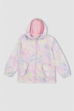 GİRL WATERPROOF PATTERNED HOODED JACKET