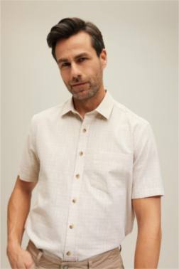 REGULAR FİT TEXTURED SHORT SLEEVE COTTON SHİRT