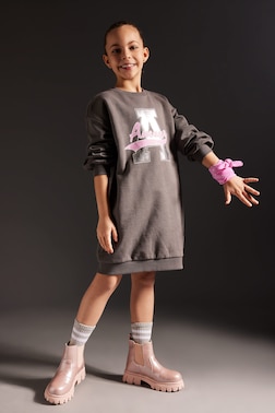 GIRL CREW NECK PRINTED SWEAT DRESS