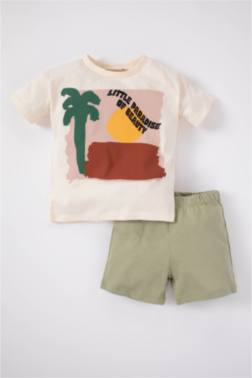 BABY BOY PALM PATTERNED SHORT SLEEVE T-SHİRT SHORTS 2-PACK SET
