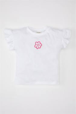 T-SHİRT À MANCHES COURTES À FLEURS COL ROND POUR BÉBÉ FİLLE