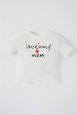BABY GİRL REGULAR FİT CREW NECK SLOGAN PRİNTED SHORT SLEEVED T-SHİRT