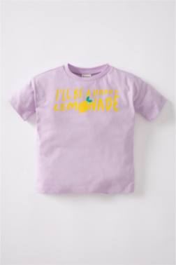 BABY GİRL REGULAR FİT CREW NECK SLOGAN PRİNTED SHORT SLEEVED T-SHİRT