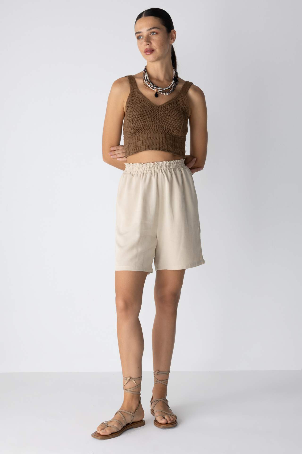 Damen Paperbag Shorts aus Leinenmischung