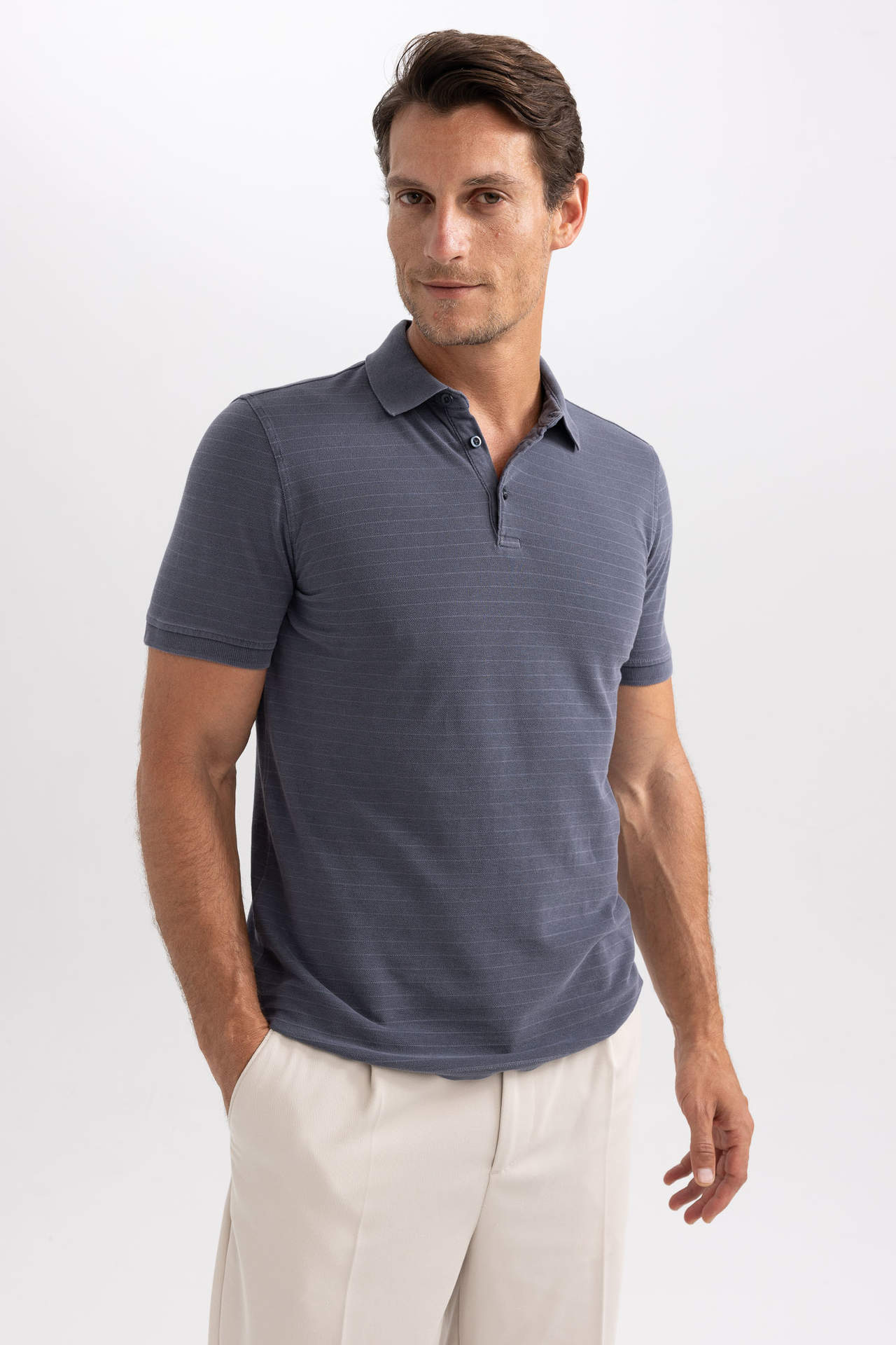 Khaki Man Slim Fit Polo Shirt Cotton Polo T-Shirt 2903228 | DeFacto