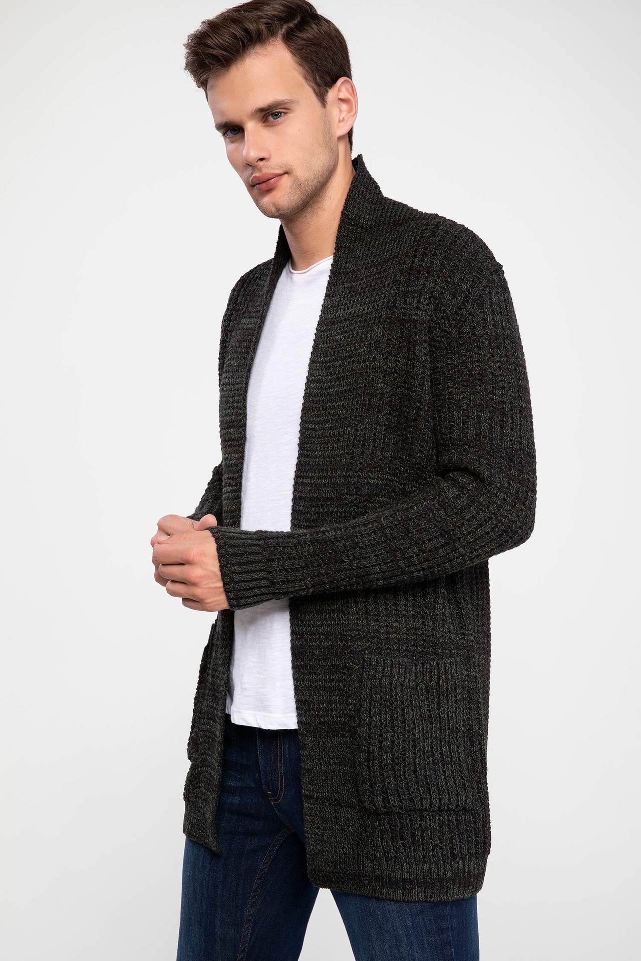 DeFacto Fashion Lapel Man Knitted Cardigan For Men's Long Sleeves Casual Warm Jackets Male Coats Autumn New - J3111AZ18AU