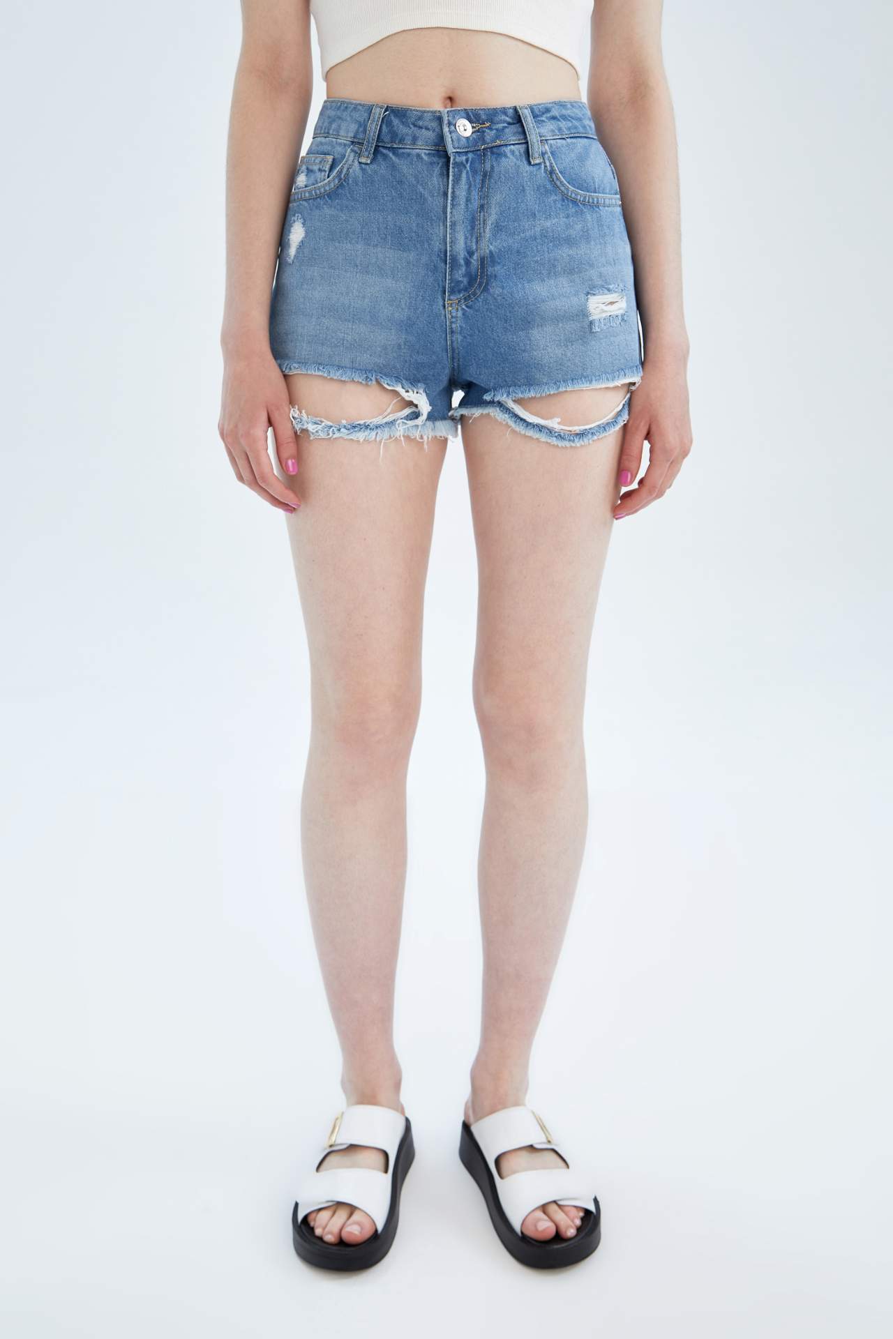 Damen Jeansshorts mit hohem Bund