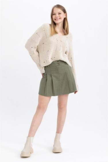 Mini-jupe plissée en gabardine coton