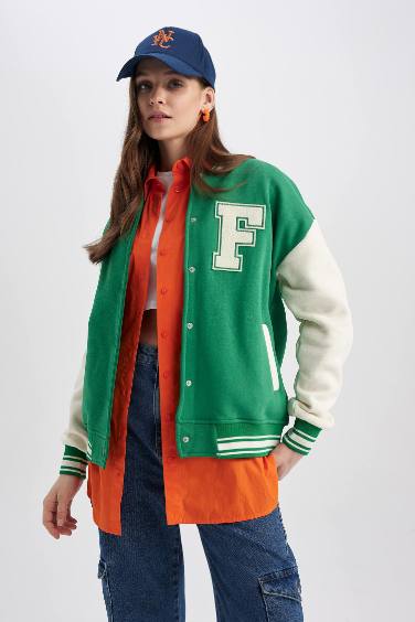 Oversize Fit College Collar Bomber Jacket