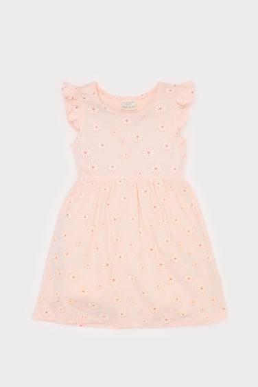 فستان بنات قصة عادية بأكمام قصيرة برقبة مستديرة