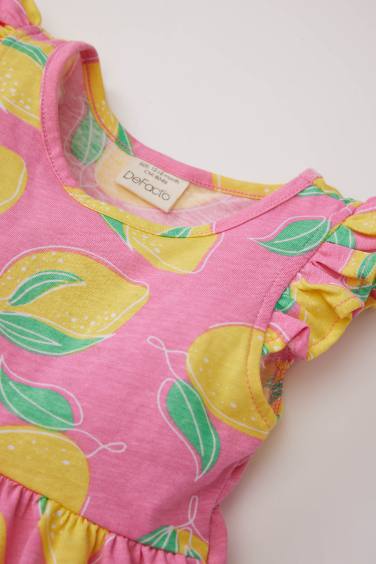 Girl Patterned Short Sleeve Dress