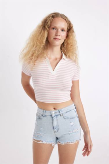 T-Shirt à Manches Courtes Coupe Slim à Col Polo