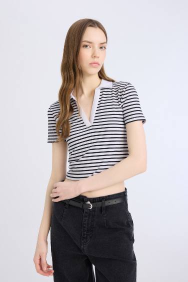 Slim Fit Polo Collar Camisole Short Sleeve T-Shirt