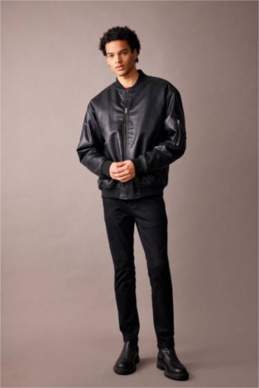 جاكيت بومبر جلد صناعي اوفر سايز