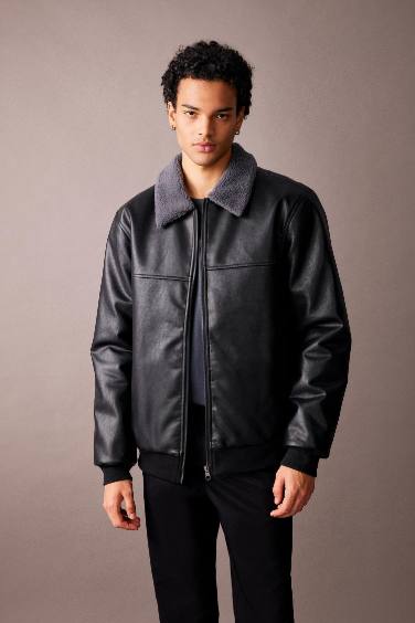 Waterproof Regular Fit Faux Leather Jacket