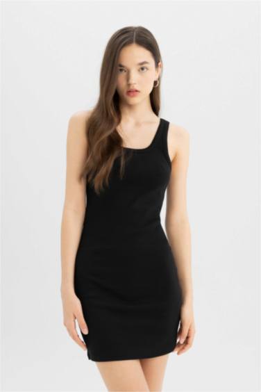 Bodycon Crew Neck Ribbed Strap Mini Dress