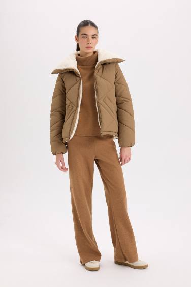 Su Geçirmez Puffer Şişme Mont Kapitoneli İçi Suni Kürklü Rüzgar Geçirmez Cepli