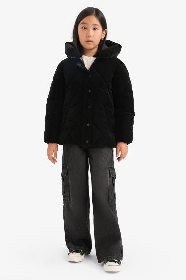 Veste matelassée à capuche avec boutons et zip pour fille