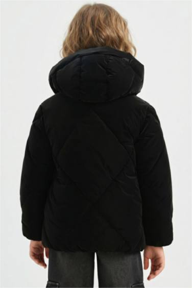 Kapüşonlu Fermuarlı Çıtçıtlı Kapitoneli Mont Kız Çocuk