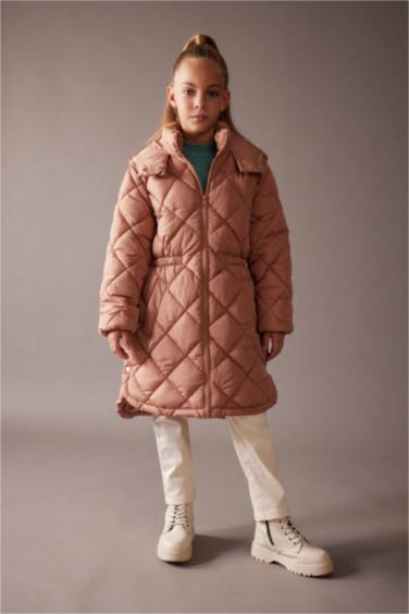 قمصلة نفخ طويل بناتي مبطن بغطاء للرأس