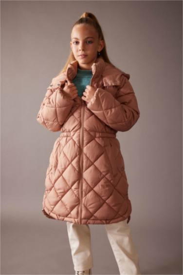 قمصلة نفخ طويل بناتي مبطن بغطاء للرأس