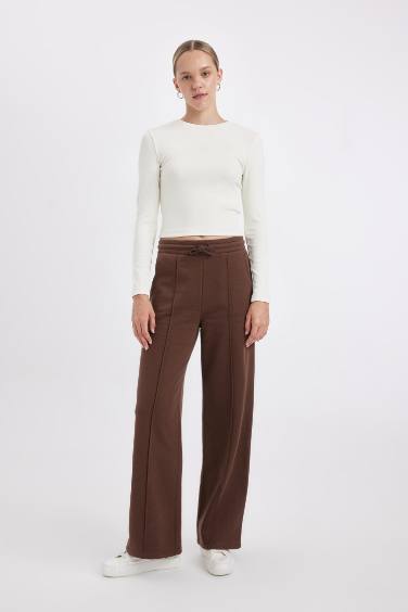 Straight Fit Pocketed Long Thick Fabric Trousers