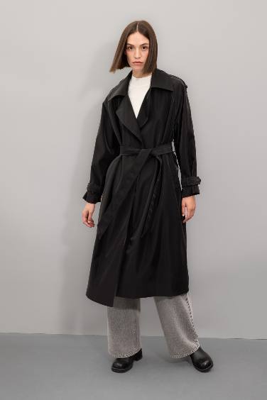 Regular Fit Faux Leather Trench Coat