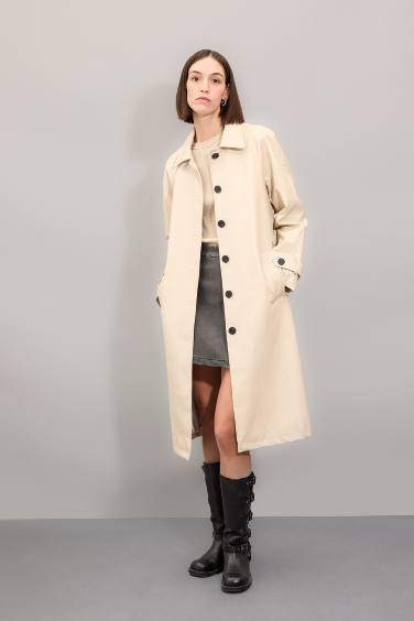 Waterproof Buttoned Long Faux Leather Trench Coat