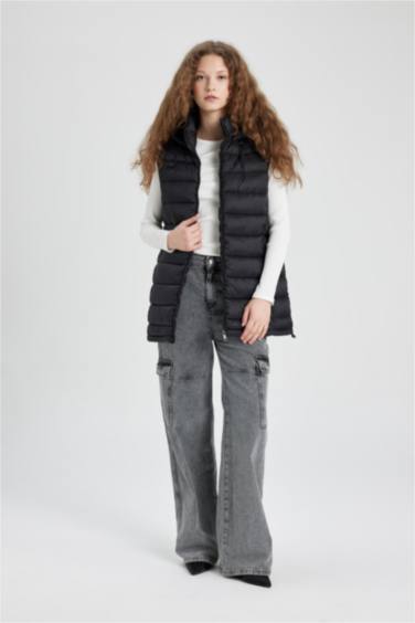 Su Geçirmez Şişme Yelek Kapüşonlu Fermuarlı Cepli Kalın Mevsimlik