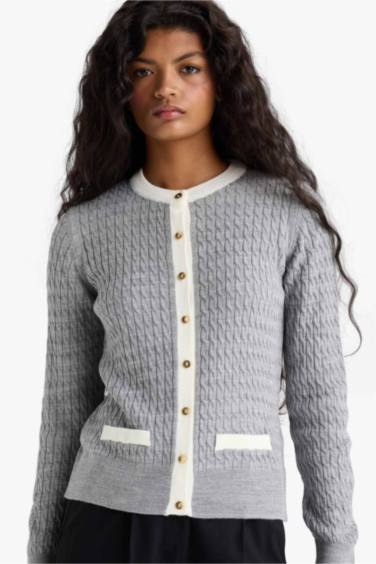 Fitted Crew Neck Knit Cardigan