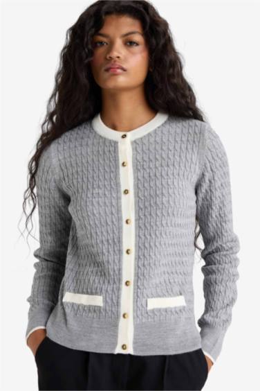 Fitted Crew Neck Knit Cardigan