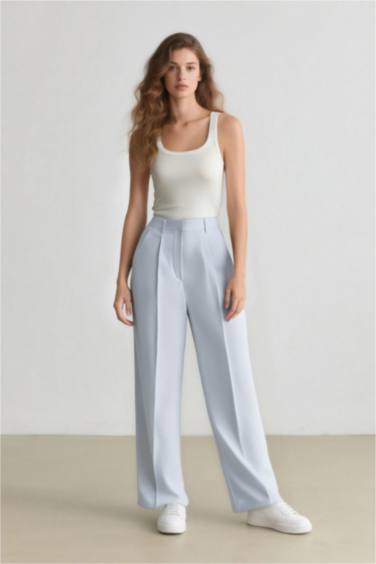 Afra x DeFacto Wide Leg Tensel Kumaş Palazzo Pantolon Cepli Yüksek Bel Geniş Paça