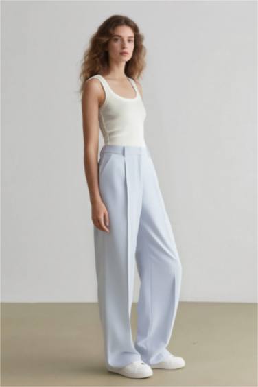 Afra x DeFacto Wide Leg Tensel Kumaş Palazzo Pantolon Cepli Yüksek Bel Geniş Paça