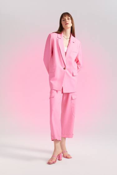 Straight Fit Cargo Pocket Normal Waist Long Trousers