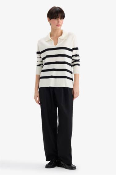 Regular Fit Polo Collar Striped Pullover