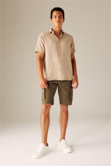 قميص نص كم قماش ايوسل قصة عادية