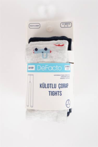 Erkek Bebek Baskılı Kaydırmaz Taban 2'li Pamuklu Külotlu Çorap