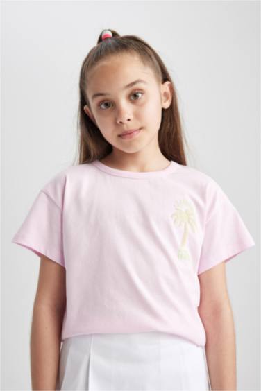 تي شيرت بناتي نص كم قصة مريحة