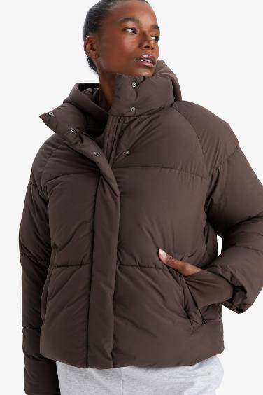 Defactofit Su İtici Regular Fit Dik Yaka Reglan Kol Kışlık Şişme Mont