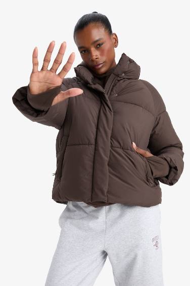 Defactofit Su İtici Regular Fit Dik Yaka Reglan Kol Kışlık Şişme Mont