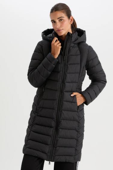 DeFactoFit Hooded Slim Fit Quilted Waterproof Long Puffer Jacket