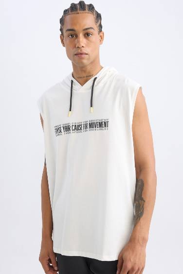 DeFactoFit Slim Fit Printed Hooded Tank Top