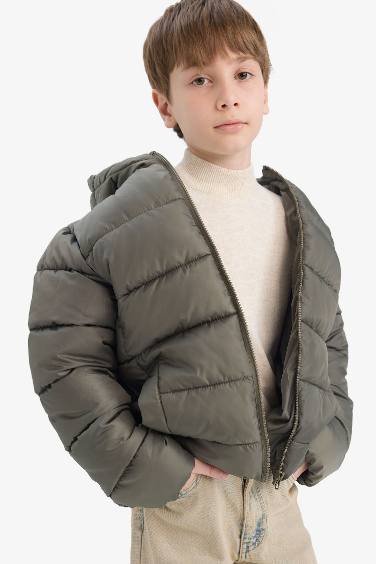 Boy Hooded Water Repellent Zipper Puffer Jacket