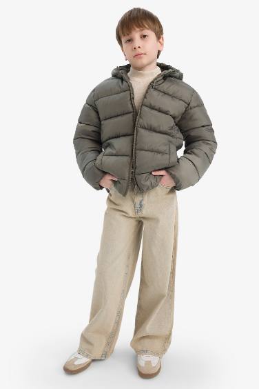 Boy Hooded Water Repellent Zipper Puffer Jacket