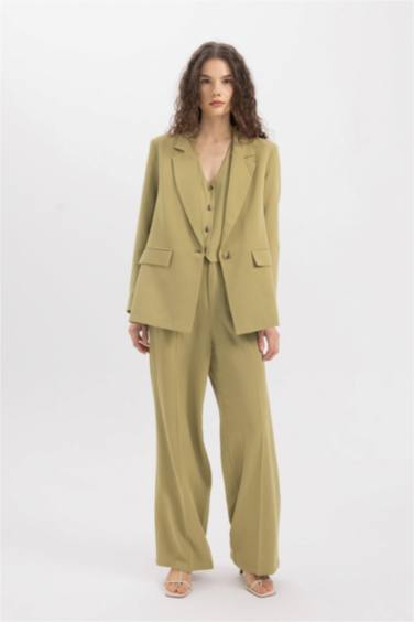 Wide Leg Keten Karışımlı Palazzo Pantolon Yüksek Bel Geniş Bol Paça Pensli Cepli