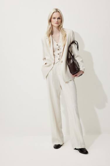 Wide Leg Wide Leg With Pockets Linen Blended Trousers