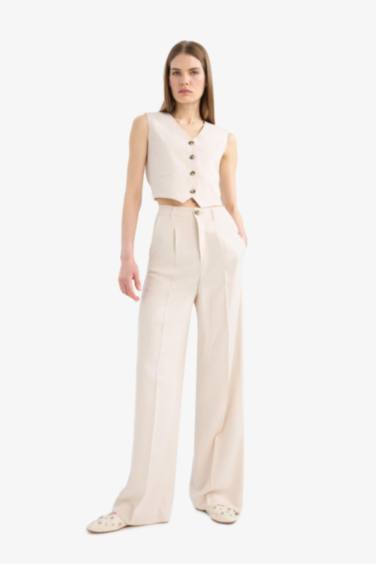 Wide Leg Wide Leg With Pockets Linen Blended Trousers